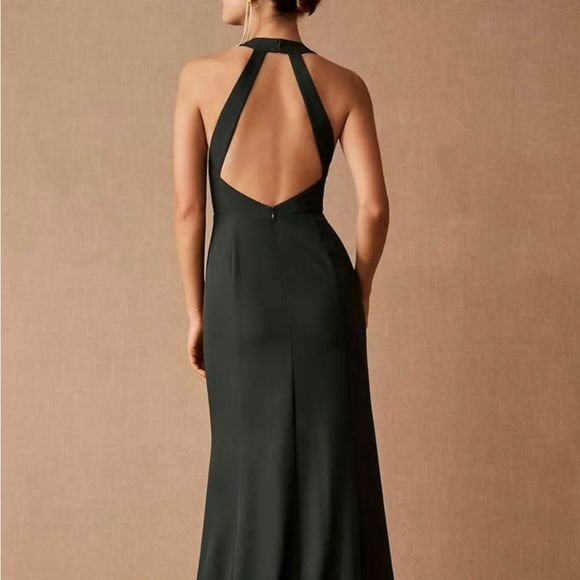 BHLDN sz 10 Seraphina Crepe Maxi gown in forest high neck open back detail - Picture 2 of 14